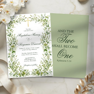 Greenery Frame Cross Christian Bible Verse Wedding Invitation