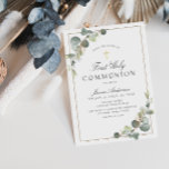 greenery frame first holy communion invitation<br><div class="desc">An elegant floral design with watercolor eucalyptus foliage. You can change the colors and text features on this invitation.</div>