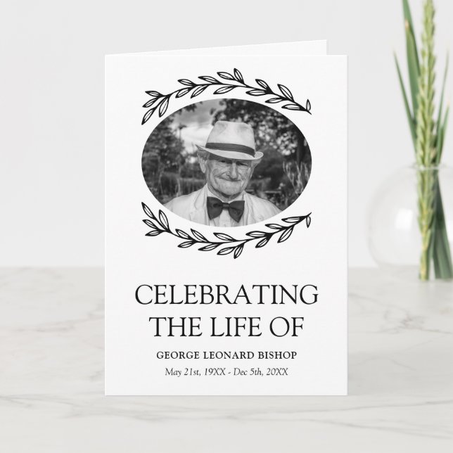 Greenery Frame Oval Photo Funeral Program (Front)