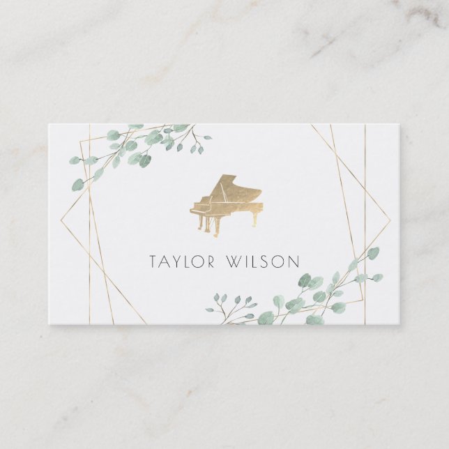 greenery frame pianist business card (Front)