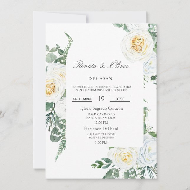 Greenery frame Spanish Wedding Invitation (Front)