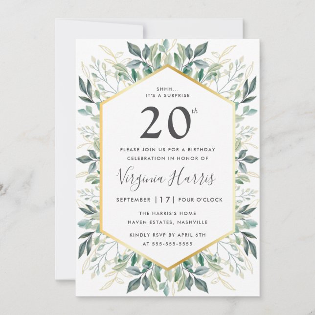 Greenery Frame Twenty 20th Birthday Invitation (Front)
