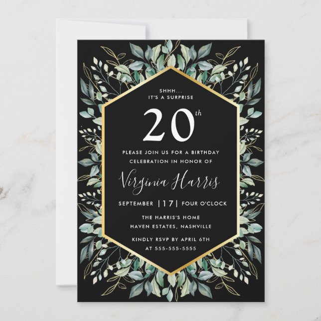 Greenery Frame Twenty 20th Birthday Invitation (Front)