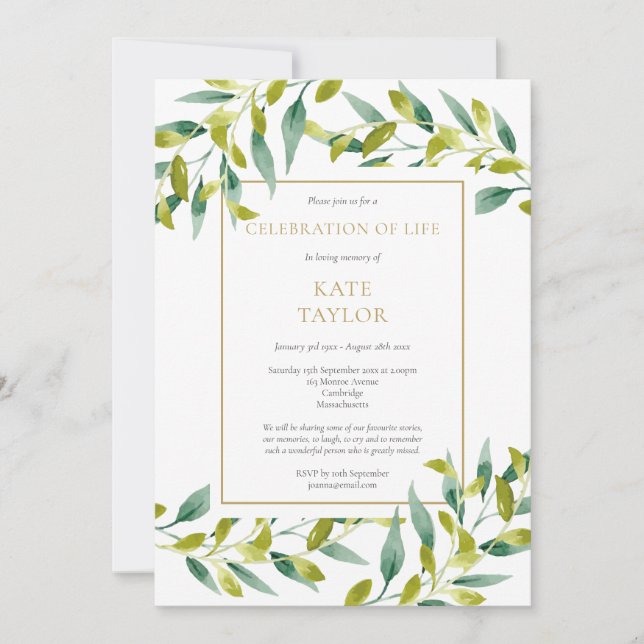 Greenery Funeral Celebration of Life Invitation (Front)