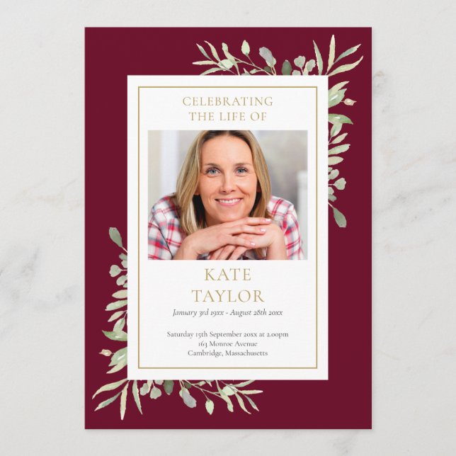 Greenery Funeral Memorial Order Of Service Program (Front)