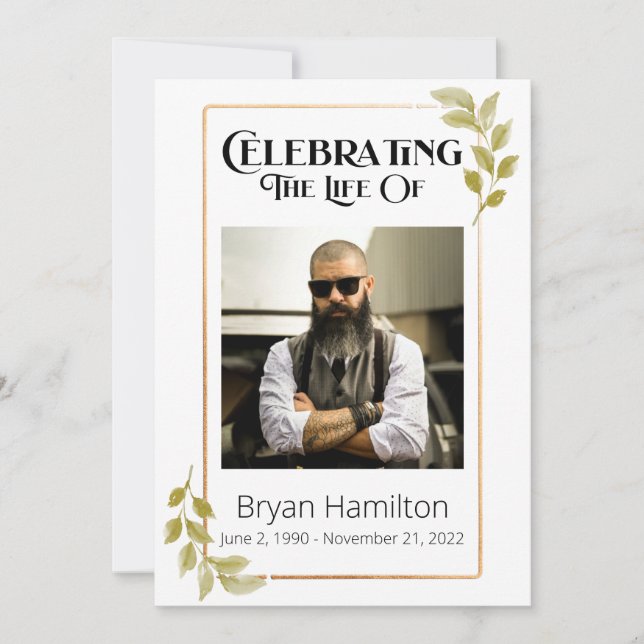 Greenery Funeral Memorial Order Of Service Program (Front)