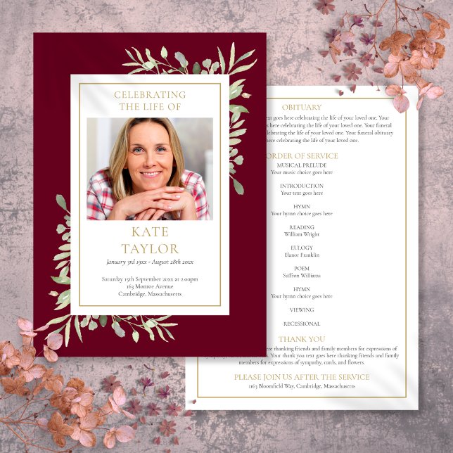 Greenery Funeral Memorial Order Of Service Program (Greenery Funeral Memorial Order Of Service Program)