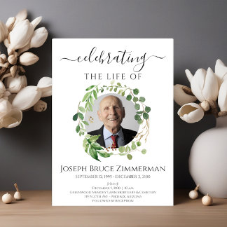 Greenery Funeral Memorial Service Photo Invitation