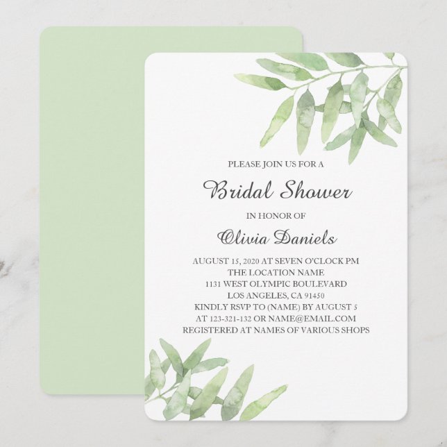 Greenery garden. Bridal Shower with olive branches Invitation (Front/Back)