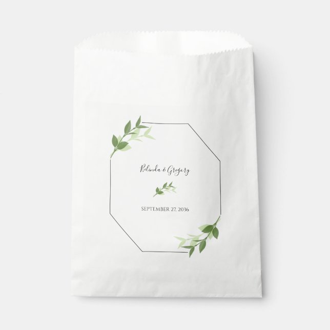 Greenery Garden Leaves Frame Wedding Favour Bag (Front)