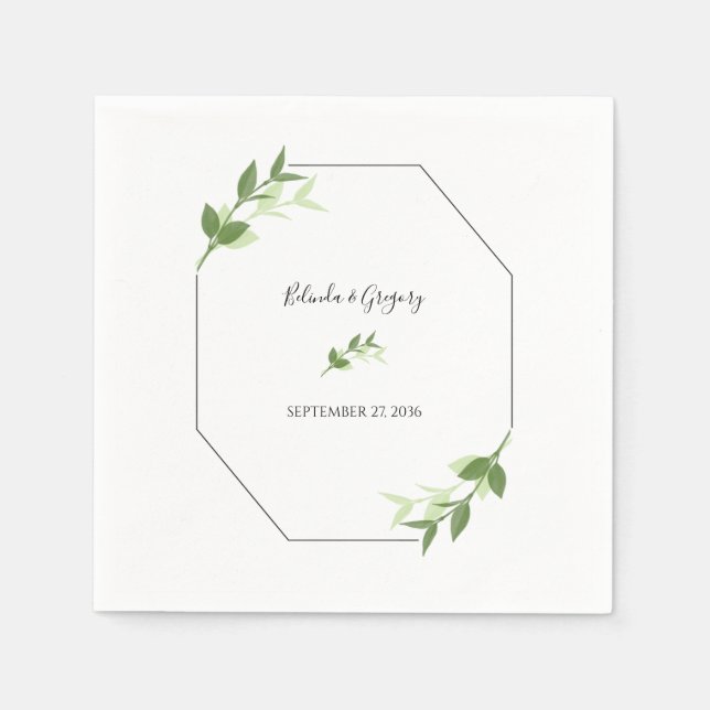 Greenery Garden Leaves Frame Wedding Napkin (Front)