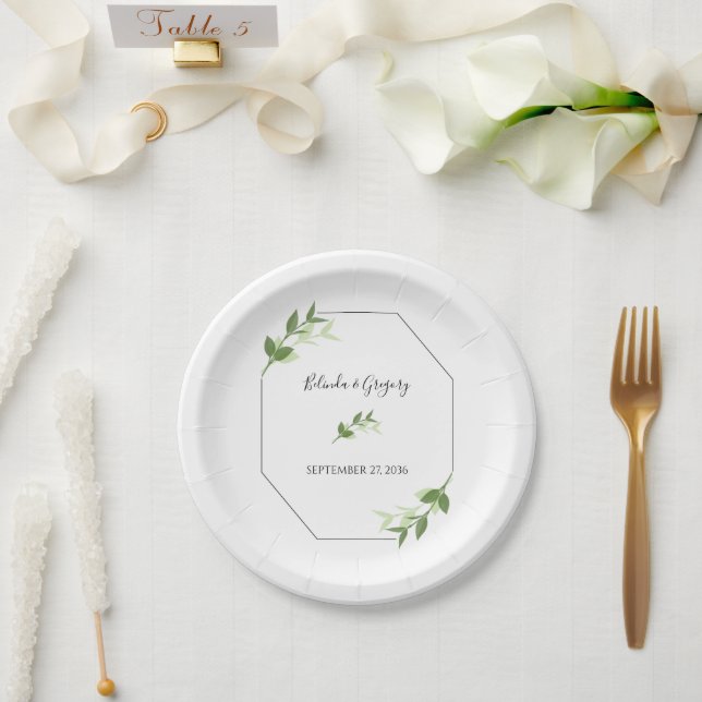 Greenery Garden Leaves Frame Wedding  Paper Plate (Wedding)