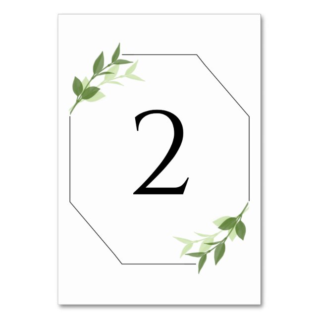 Greenery Garden Leaves Frame Wedding Table Number (Front)