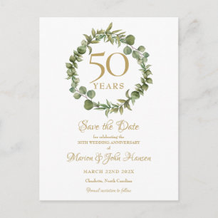 Greenery Garland 50th Anniversary Save the Date Announcement Postcard