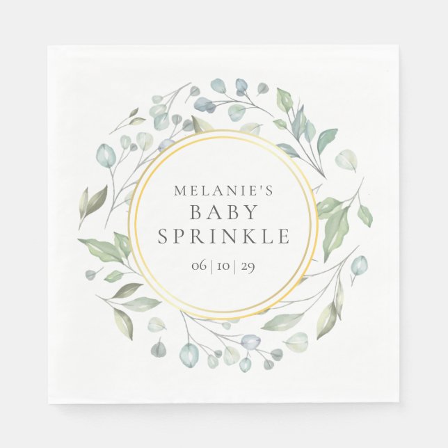 Greenery  Garland Baby Sprinkle / Shower Napkin (Front)