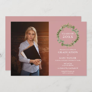 Greenery Garland Dusty Rose Photo Graduation Party Invitation