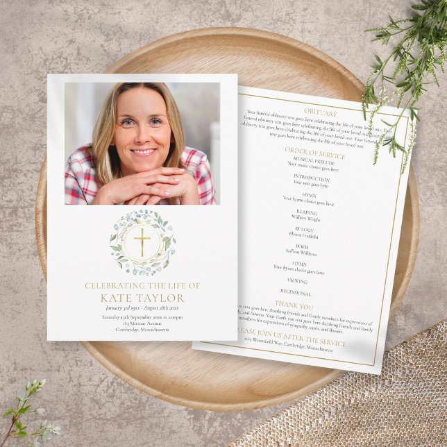 Greenery Garland Funeral Memorial Order Of Service Program (Creator Uploaded)