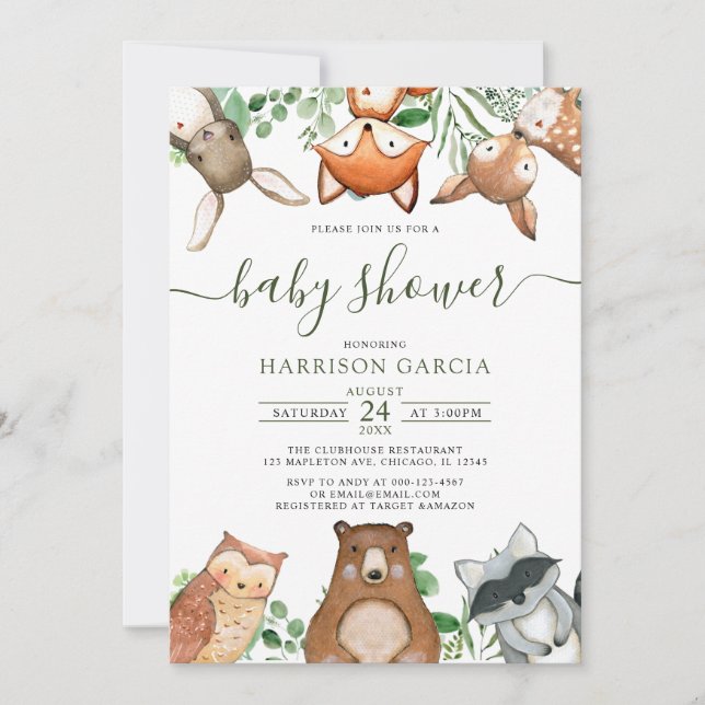 Greenery Gender Neutral WOODLAND Baby Shower Invitation (Front)