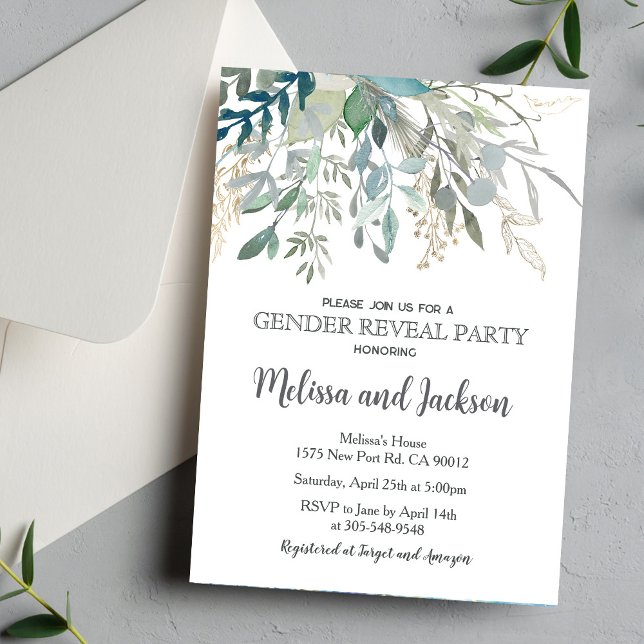 Greenery Gender Reveal Invitation Baby Shower (Creator Uploaded)