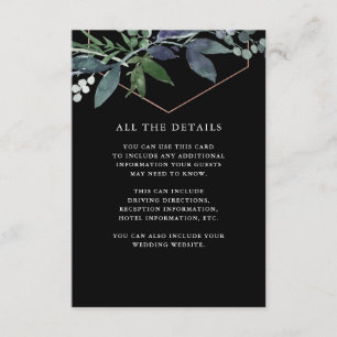 Greenery Geo Black Rose Gold Wedding Details Enclosure Card