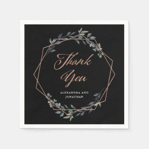 Greenery Geo Black   Rose Gold Wedding Napkin
