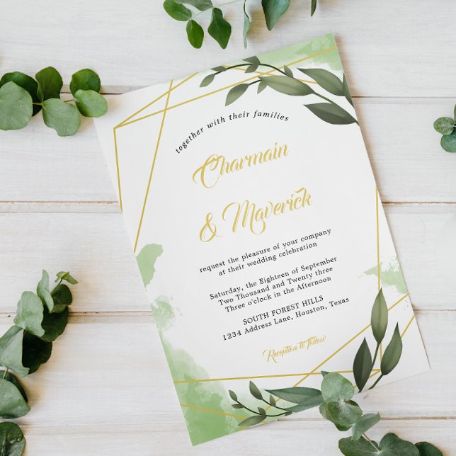 Greenery Geo Frame Wedding  Invitation (Creator Uploaded)