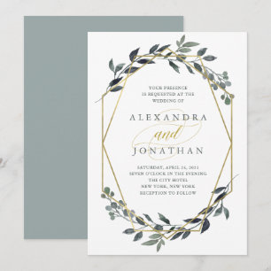 Greenery Geo Gold Wedding Invitation