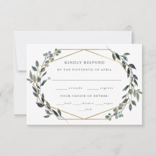 Greenery Geo   Gold Wedding Meal Choice RSVP Card