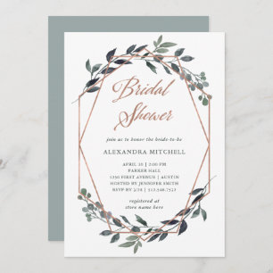 Greenery Geo Rose Gold Bridal Shower Invitation