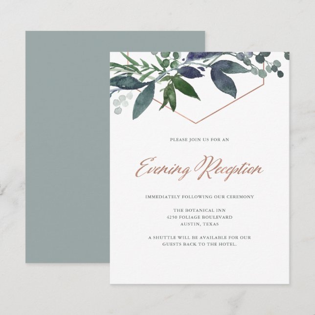 Greenery Geo | Rose Gold Evening Reception Invitation (Front/Back)