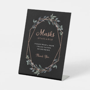 Greenery Geo   Rose Gold Wedding   Face Masks Pedestal Sign
