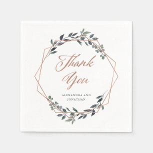 Greenery Geo   Rose Gold Wedding Napkin