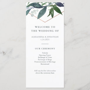 Greenery Geo Rose Gold Wedding Program