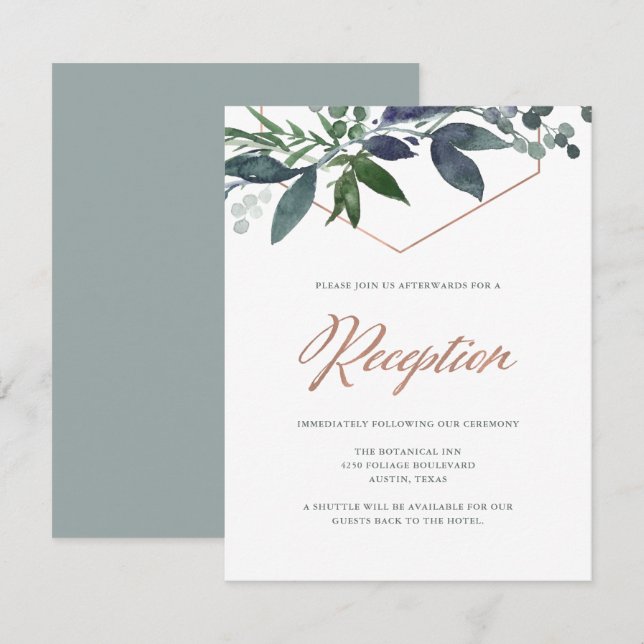 Greenery Geo | Rose Gold Wedding Reception Invitation (Front/Back)