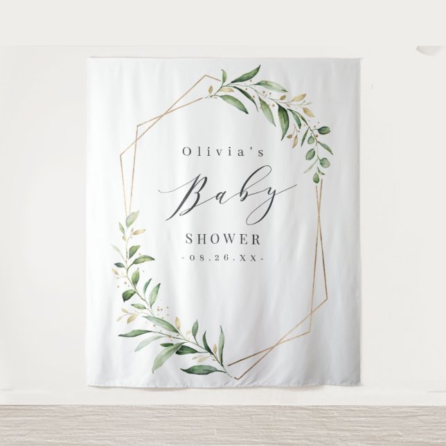 Greenery Geometric Baby Shower Photo Backdrop Tapestry (Front)