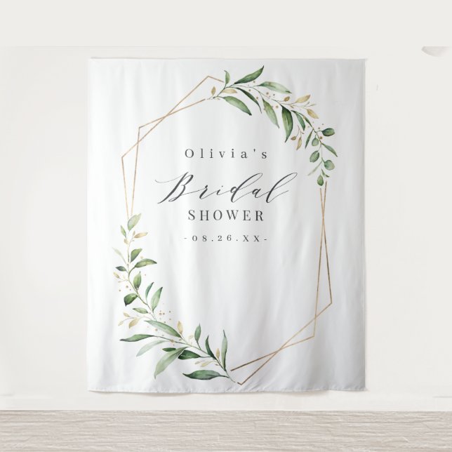 Greenery Geometric Bridal Shower Photo Backdrop Tapestry (Front)