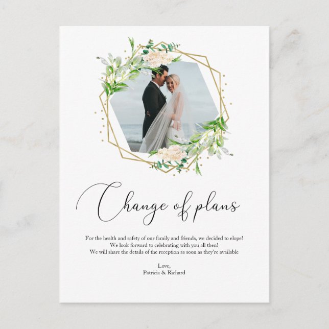 Greenery Geometric Change Of Plans Elopement Postcard (Front)