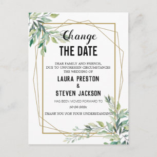 Greenery geometric change the date postcard