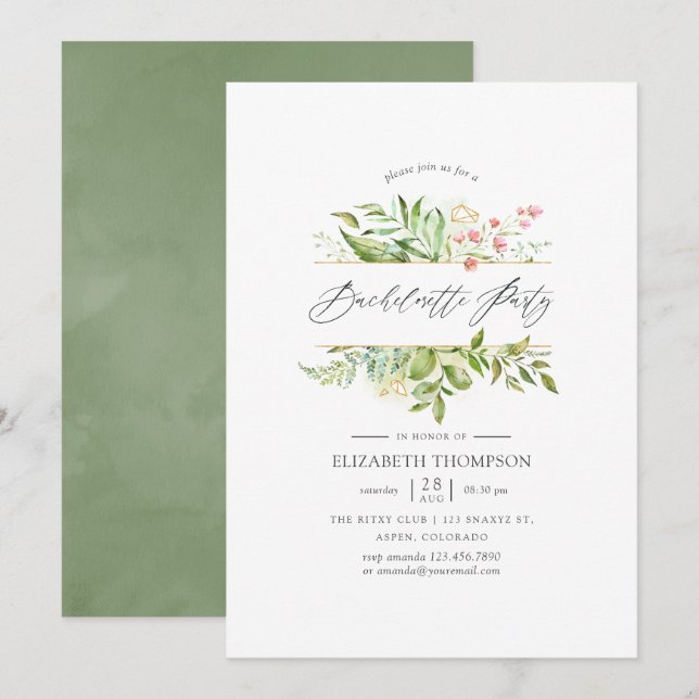 Greenery Geometric Crystal Bachelorette Party Invitation (Front/Back)