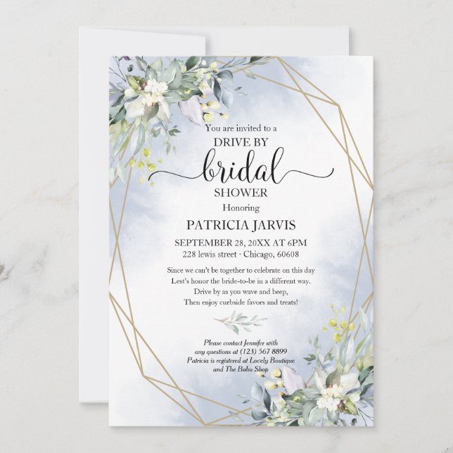 Greenery Geometric Drive By Bridal Shower Invitation (Front)
