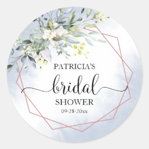 Greenery Geometric Dusty Blue Bridal Shower Classic Round Sticker