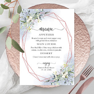 Greenery Geometric Dusty Blue Bridal Shower Menu I Invitation