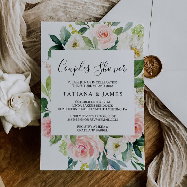 Greenery Geometric Elegant Floral Couples Shower Invitation (Creator Uploaded)