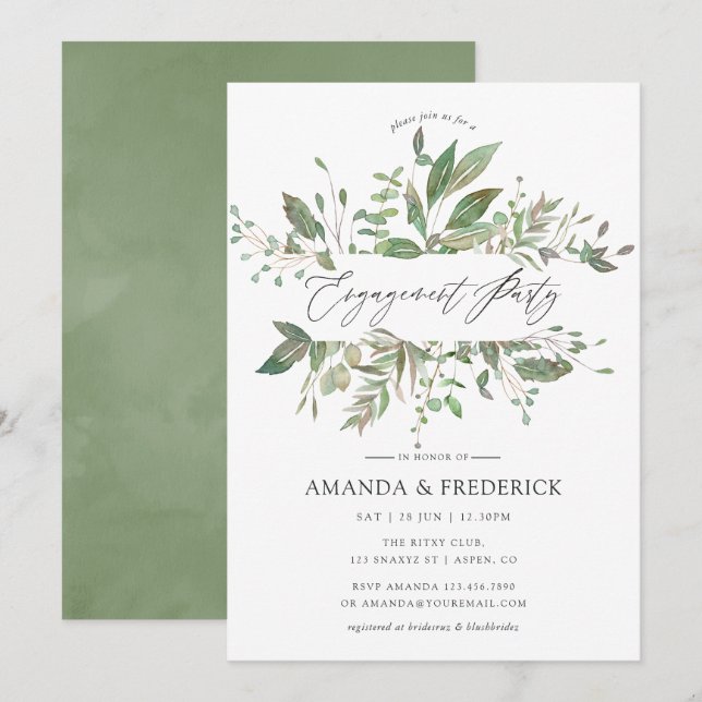 Greenery Geometric Engagement Party Invitation (Front/Back)