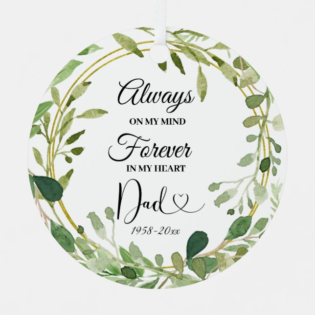 Greenery Geometric Loving Memorial of Father  Metal Ornament (Front)