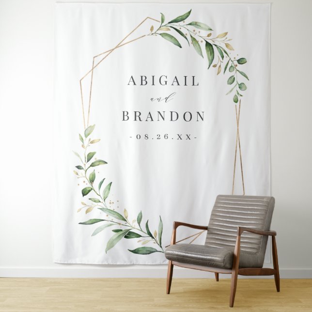 Greenery Geometric Rustic Wedding Photo Backdrop Tapestry (In Situ)