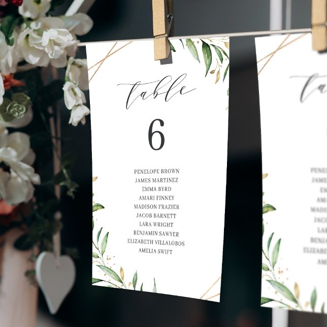 Greenery Geometric table number seating chart (Greenery Geometric table number seating chart)