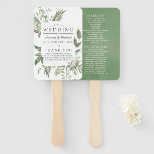 Greenery Geometric Wedding Program Hand Fan