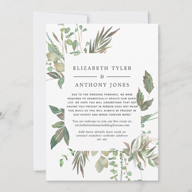 Greenery Geometric Wedding Reduced Guest List Announcement (Front)