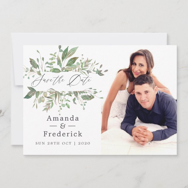 Greenery Geometric Wedding Save The Date (Front)